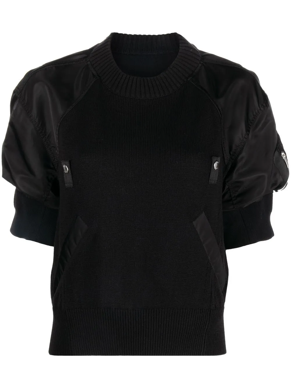 

sacai crew-neck zip-sleeve knit top - Black