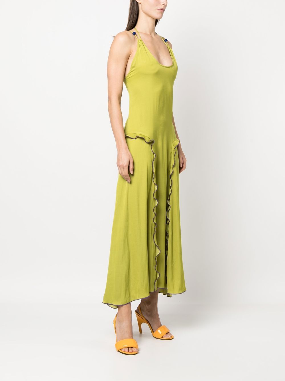Shop Siedres Viola Ruffled-trim Halterneck Maxi Dress In Green