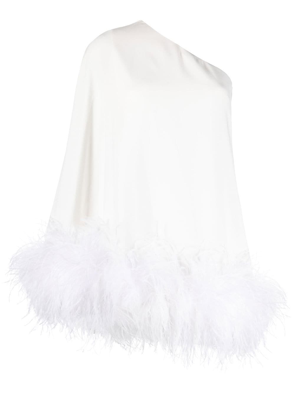 Shop New Arrivals One-shoulder Feather-trim Dress In Weiss