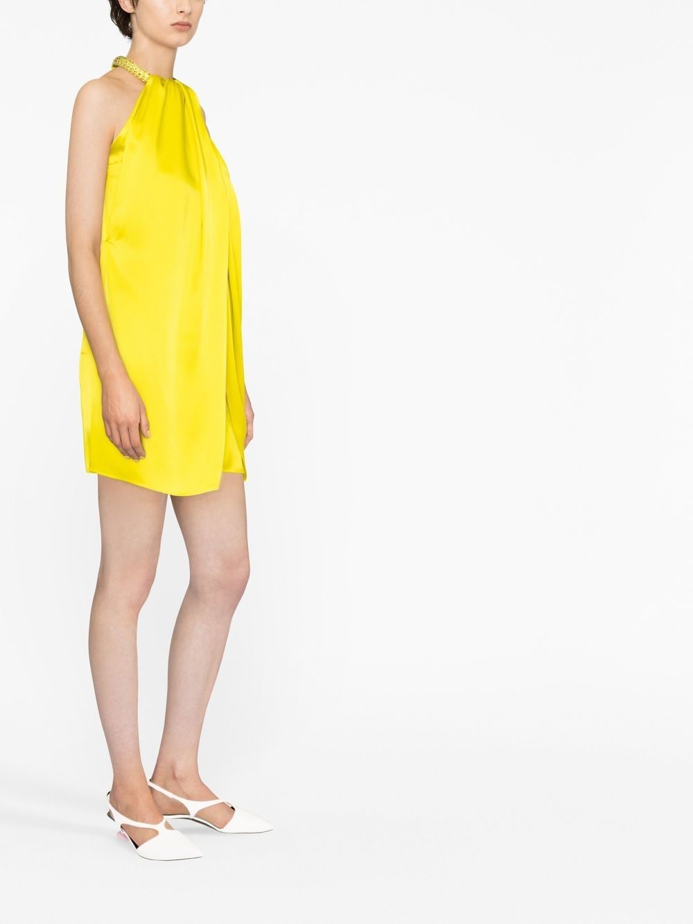 Shop Stella Mccartney Crystal-choker Mini Dress In Yellow
