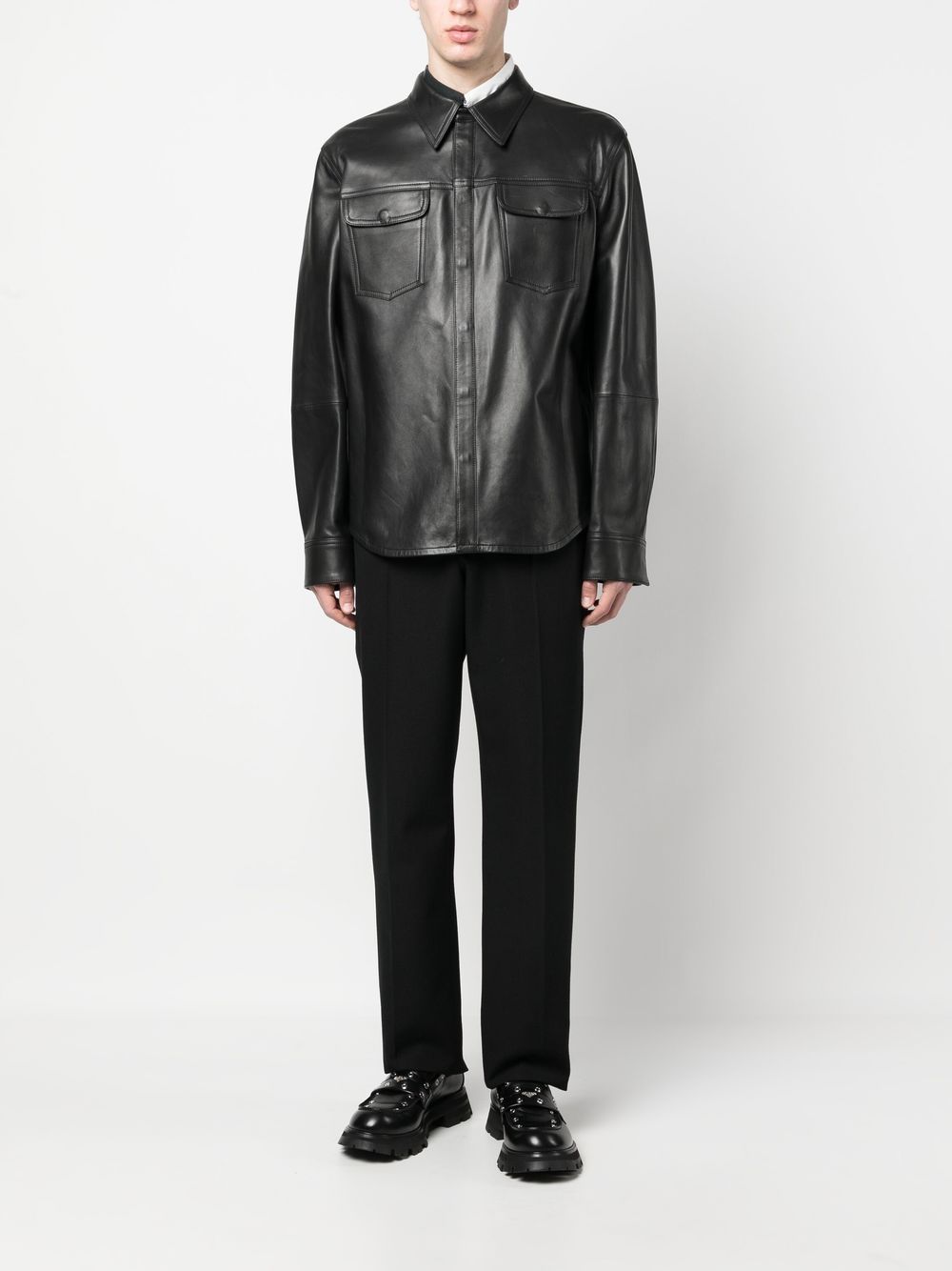 Shop Alexander Mcqueen Chest-pocket Leather Shirt In Schwarz