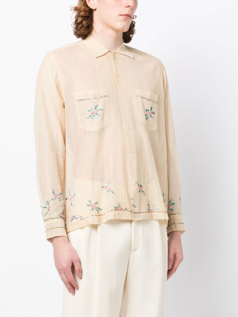Shop Bode Transparent-design Cotton Shirt In Nude