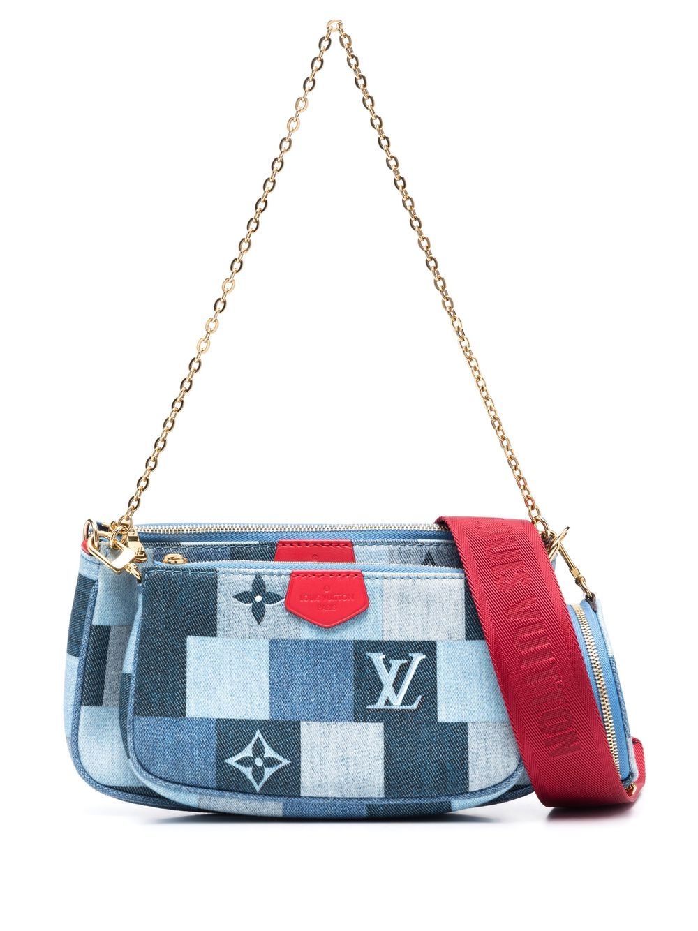 Louis Vuitton Blue and Red Damier Monogram Denim City Pouch Gold Hardware, 2019, Blue/Red Womens Handbag