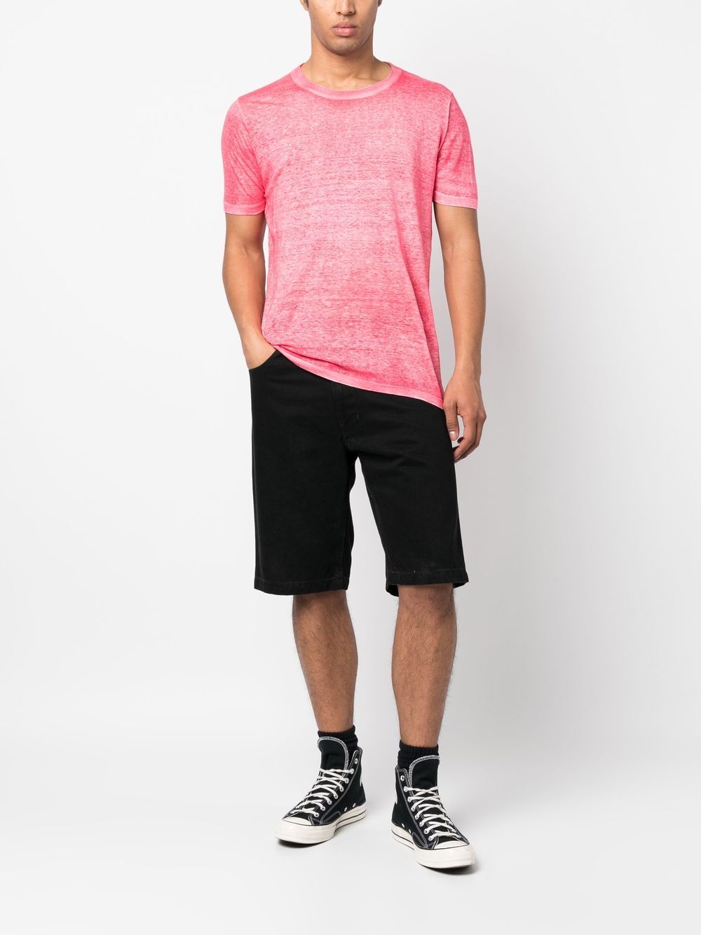 Shop Avant Toi Crew Neck Linen T-shirt In Pink