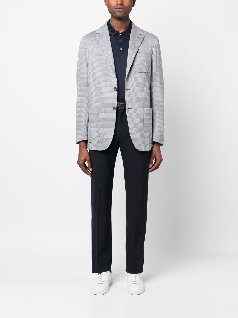 Shop Canali Check-pattern Single-breasted Blazer In Blue