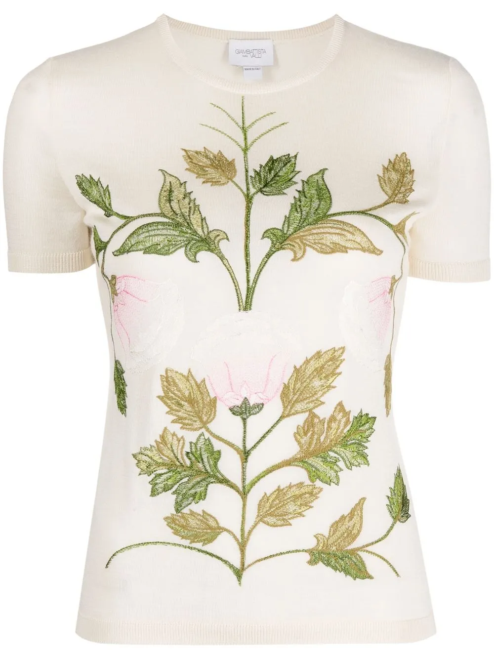 

Giambattista Valli floral-embroidery short-sleeved knitted top - Neutrals