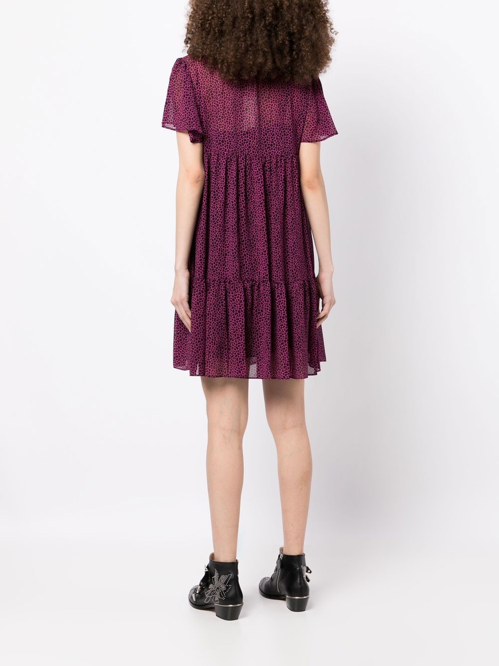 Shop Michael Michael Kors Giraffe-print Ruffle-hem Dress In Purple