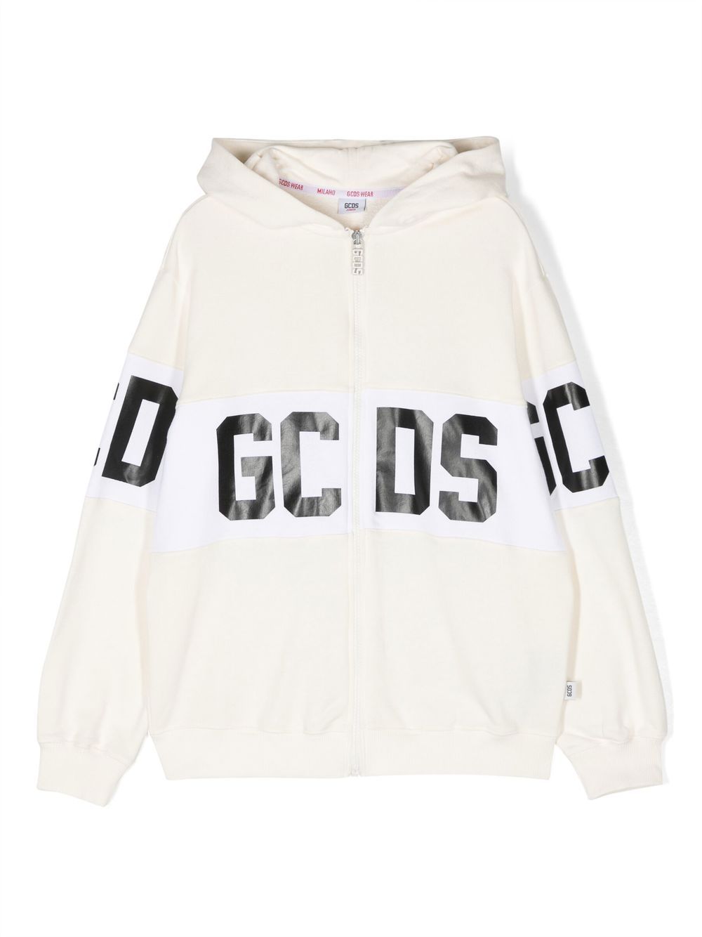 Gcds Kids logo-print zipped hoodie - Neutrals