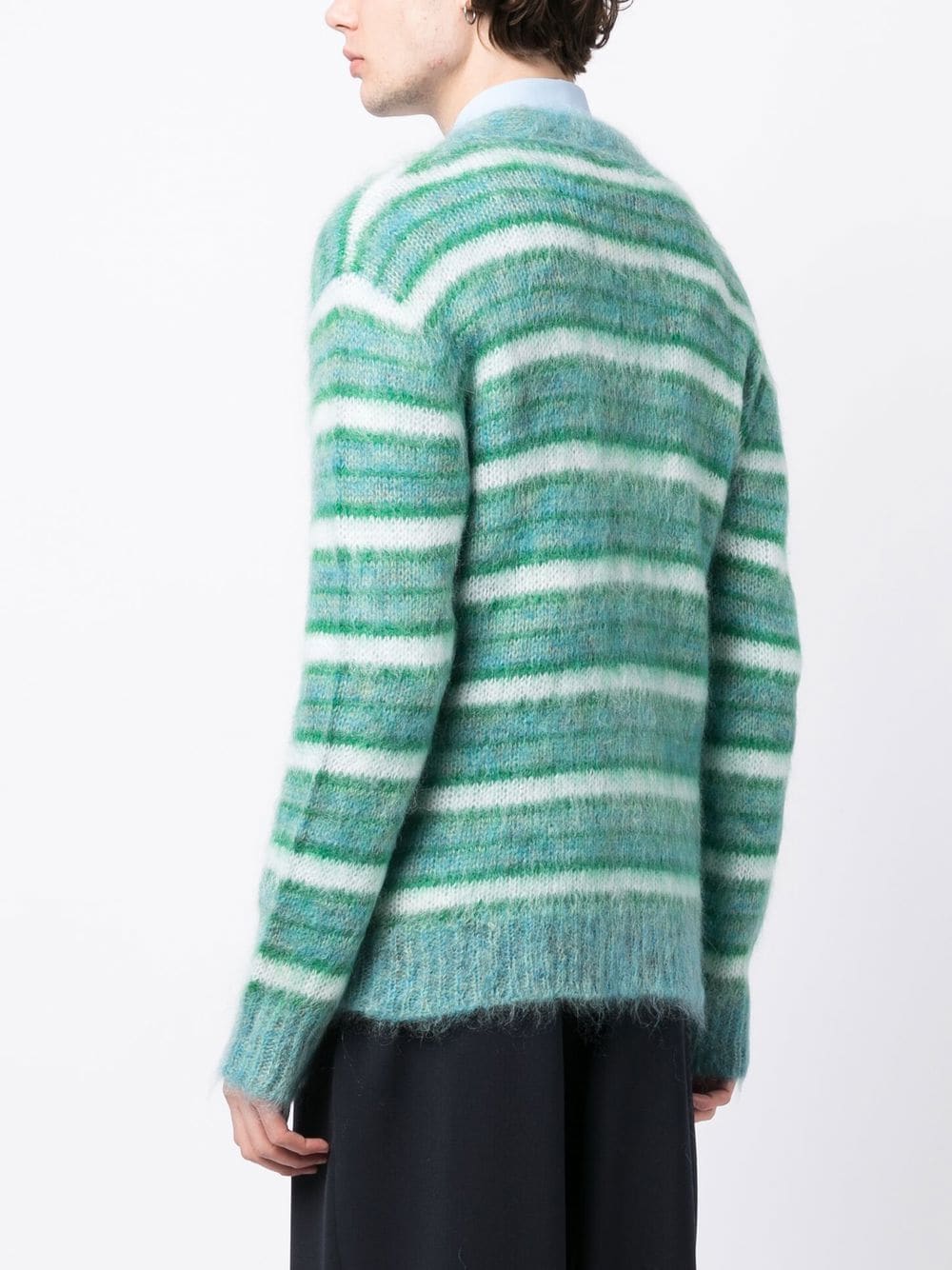 Shop Marni Striped Buttoned-up Cardigan In Green