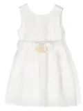 Abel & Lula floral-appliqué pleated dress - White