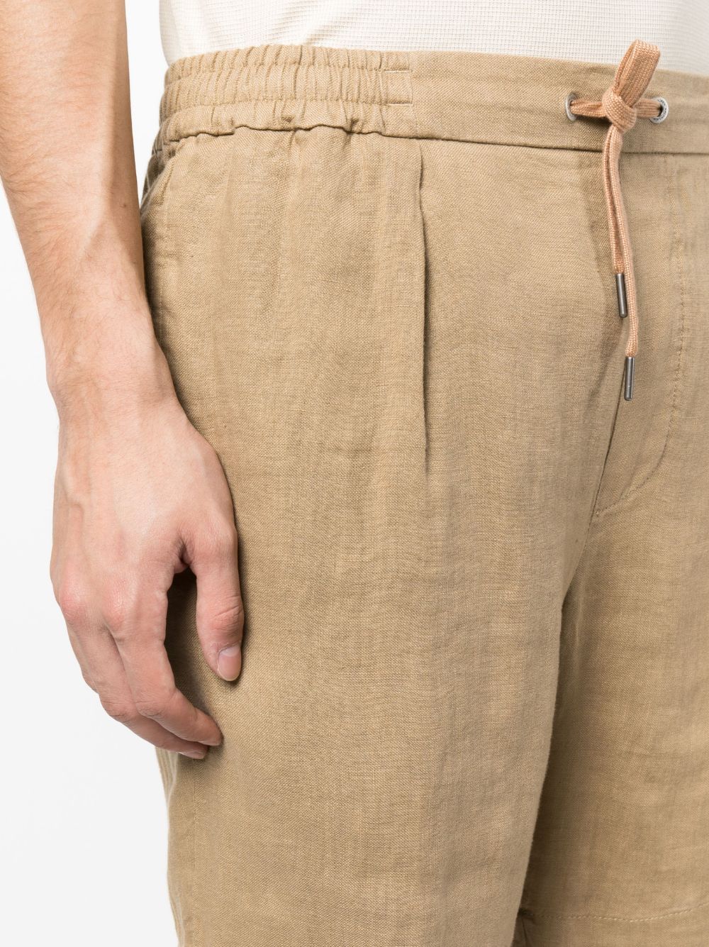Shop Ralph Lauren Purple Label Drawstring-fastening Linen Shorts In Brown
