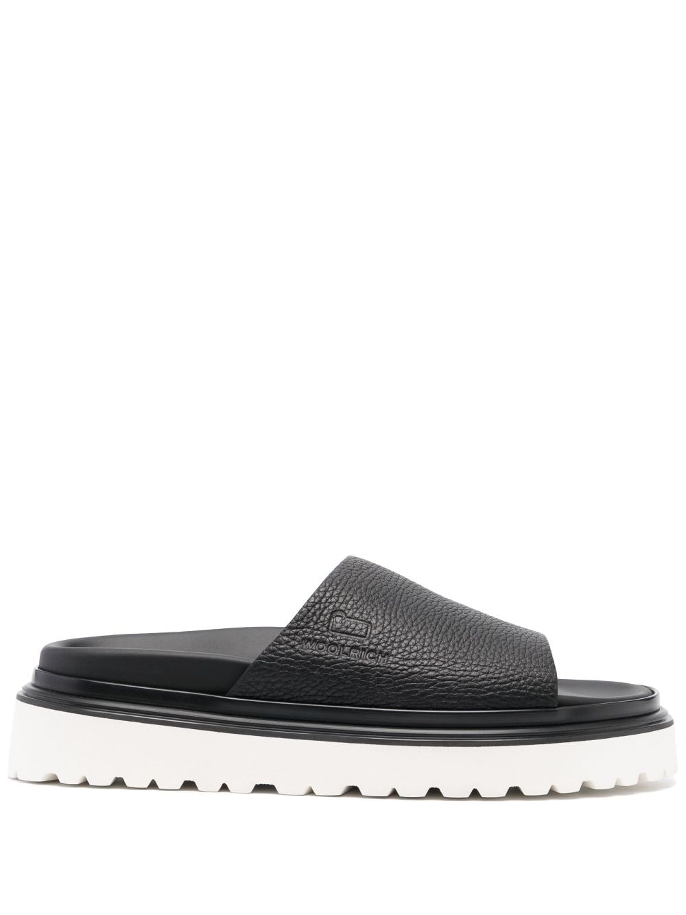 Woolrich debossed-logo grained-leather slides – Black