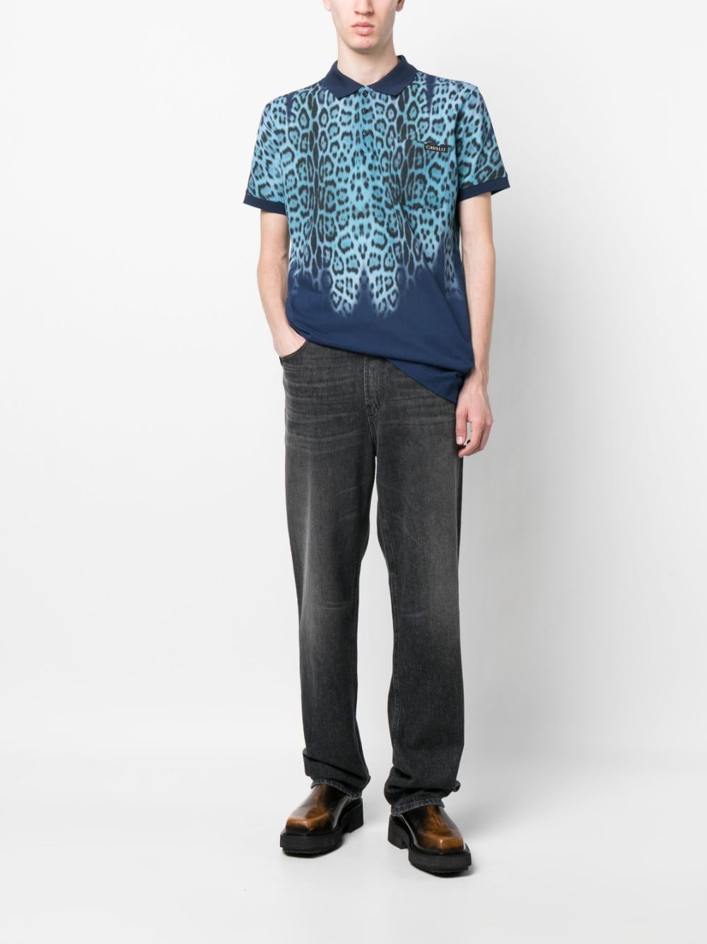 Roberto Cavalli Overhemd met luipaardprint - Blauw