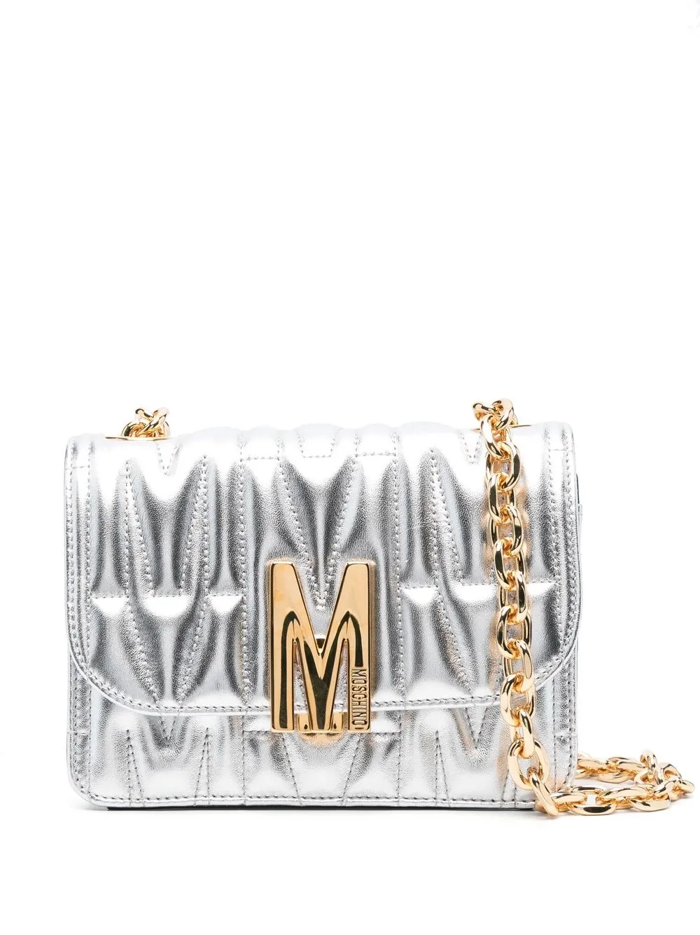 

Moschino debossed-logo leather shoulder bag - Silver