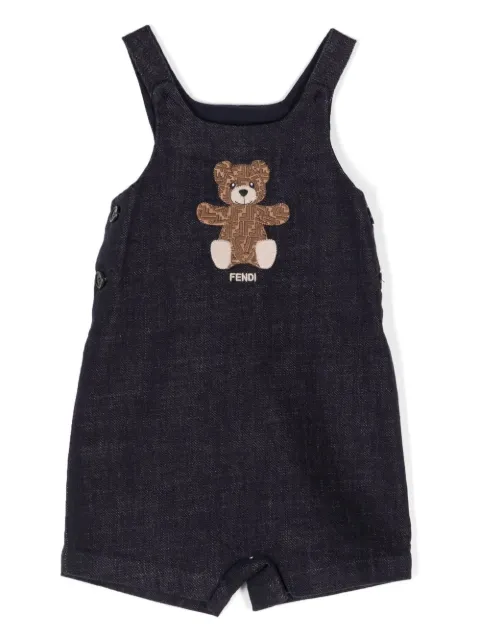 Fendi Kids Teddy-embroidered short dungarees