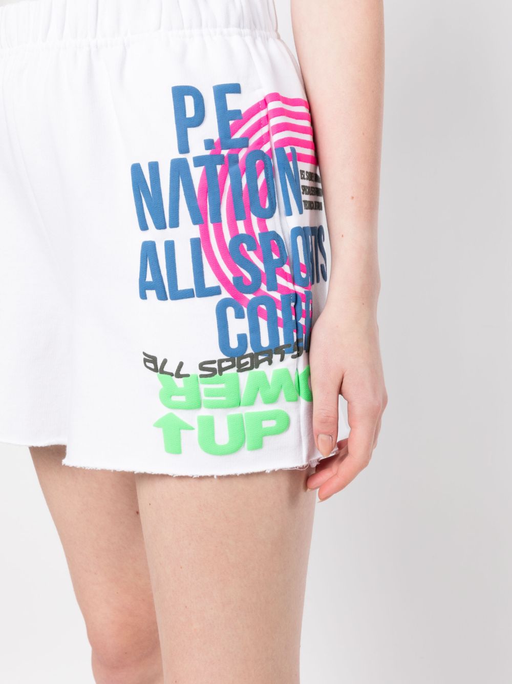 P.E NATION SLOGAN-PRINT ELASTICATED-WAIST SHORTS 