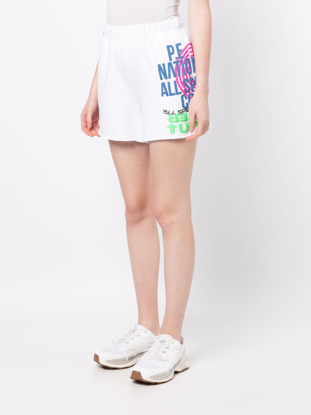 P.E NATION SLOGAN-PRINT ELASTICATED-WAIST SHORTS 