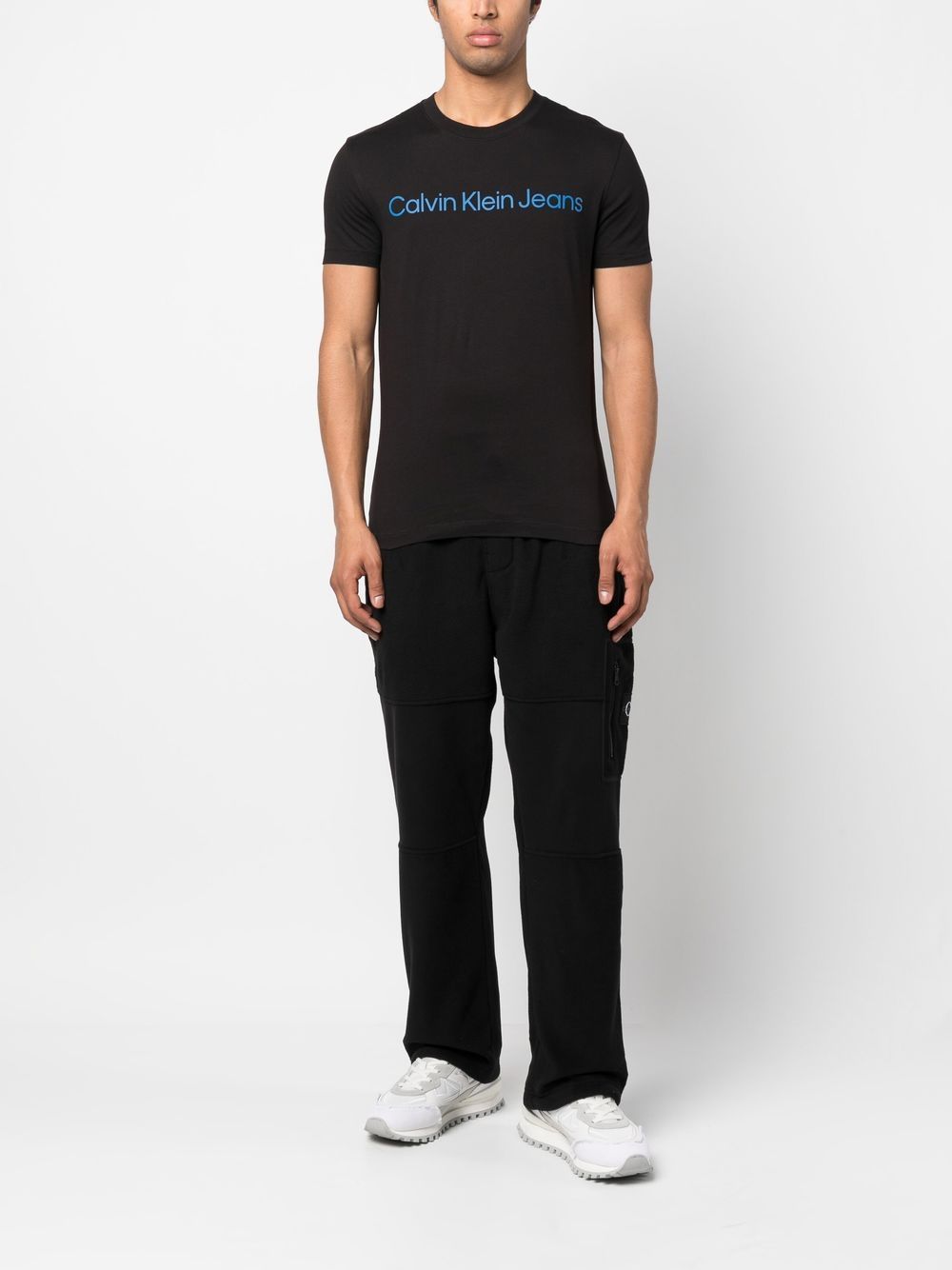 Shop Calvin Klein Jeans Est.1978 Fleece Cargo Trousers In 黑色
