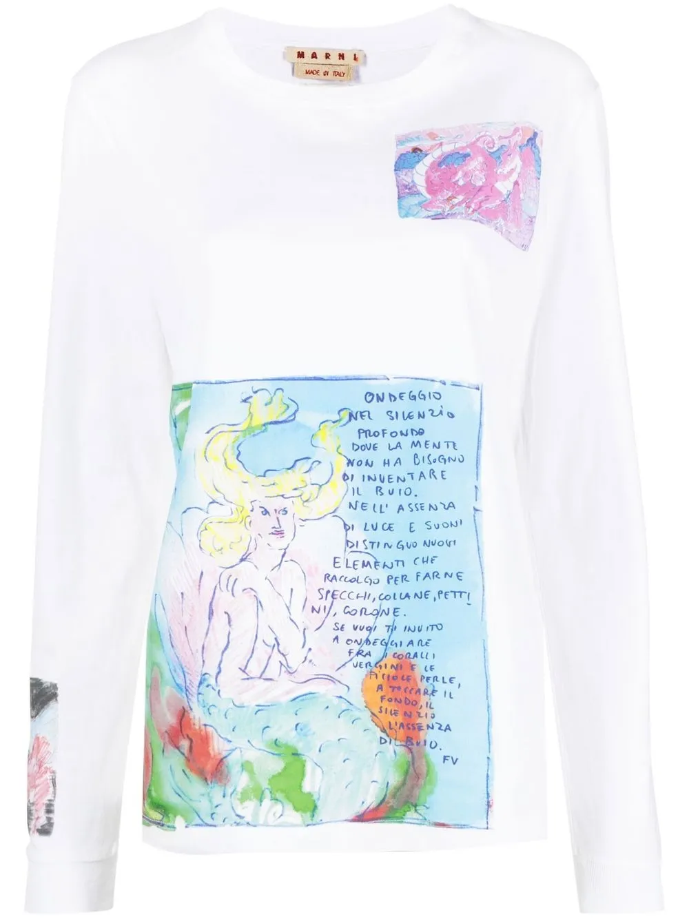 Marni playera manga larga con estampado gráfico - Blanco