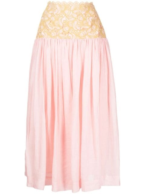 ALEMAIS Anthea floral-embroidered maxi skirt