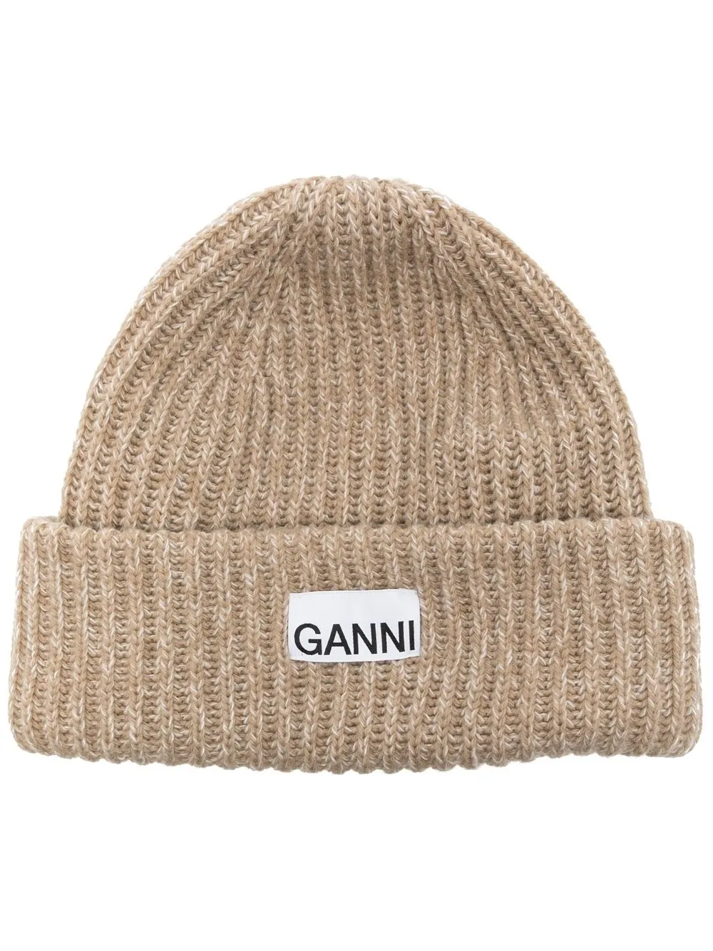 

GANNI logo-patch ribbed beanie - Neutrals