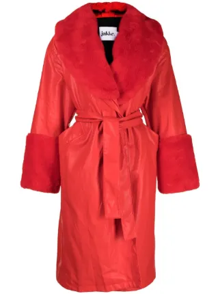 Bright red faux outlet fur coat