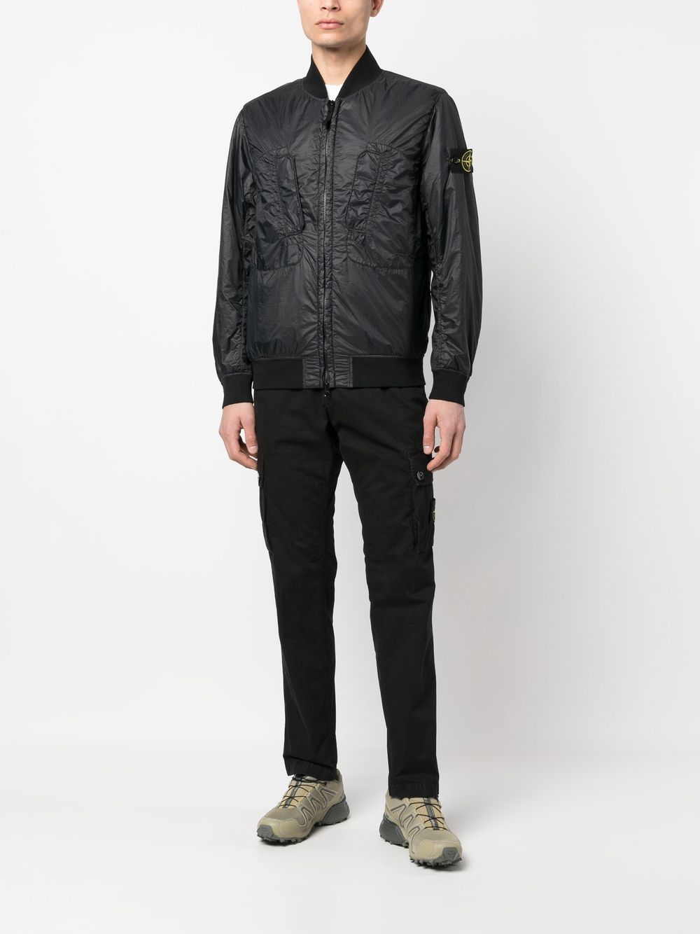 Shop Stone Island Logo-patch Bomber Jacket In Schwarz