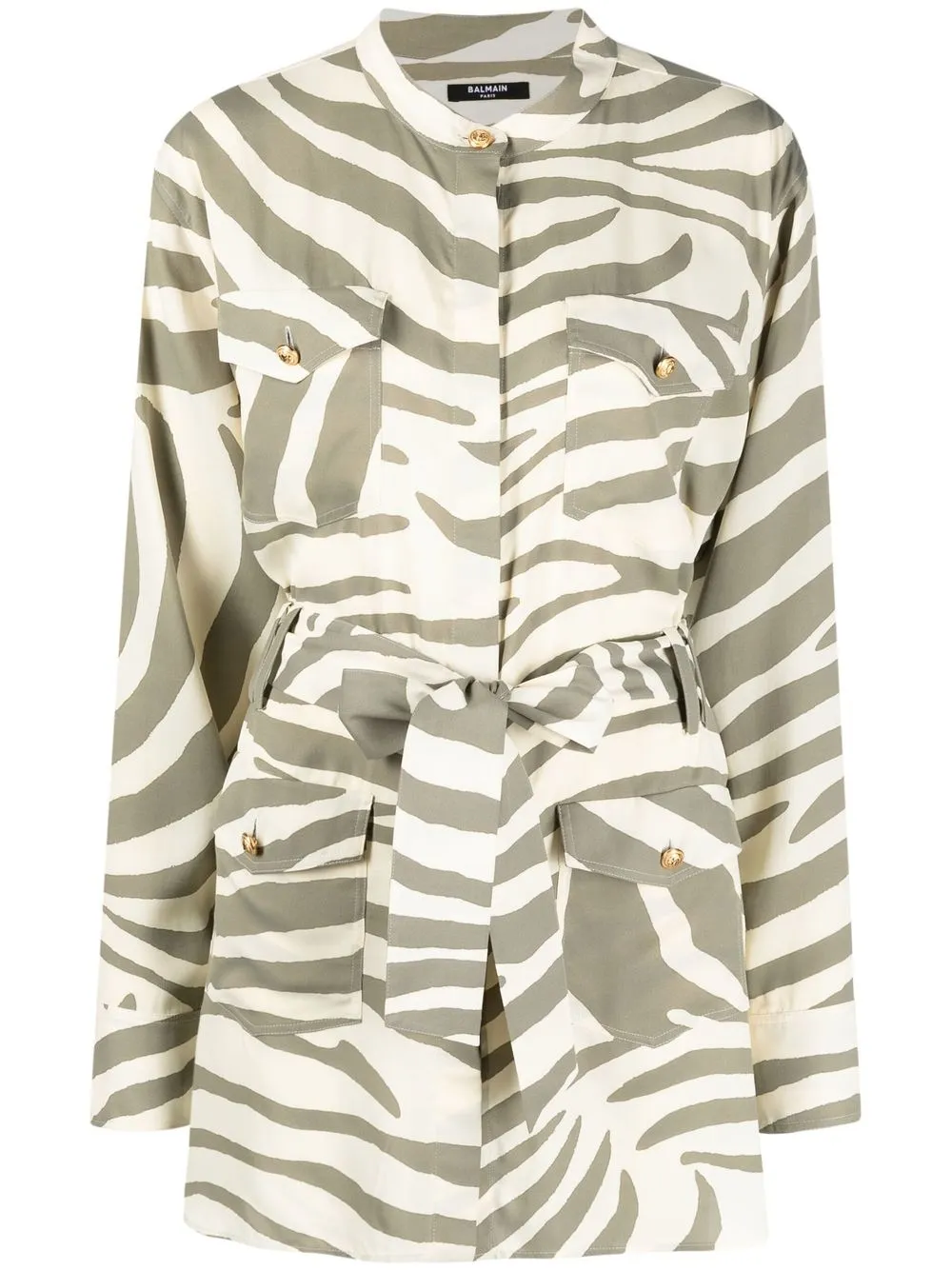 

Balmain belted zebra print minidress - Neutrals