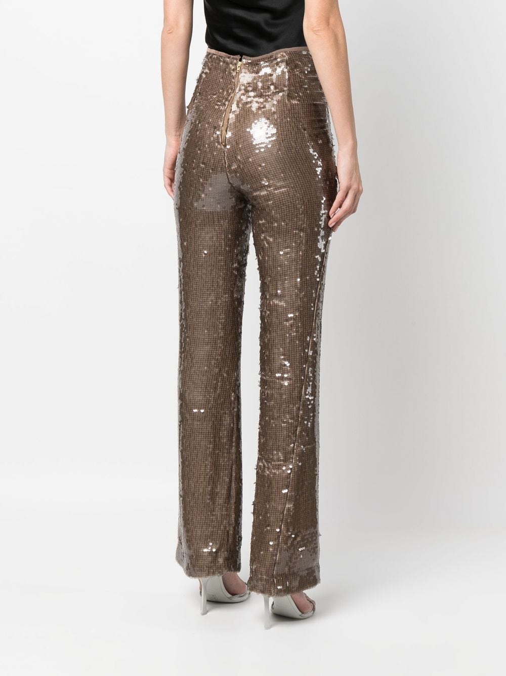 Shop Sabina Musayev Flared Sequinned Trousers In Brown
