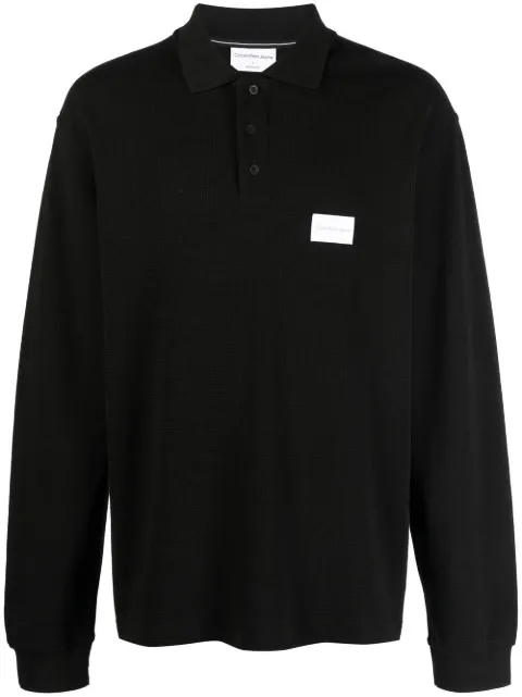 Calvin Klein Jeans logo-patch long-sleeve polo top