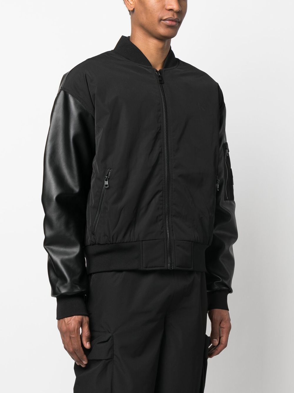 Shop Calvin Klein Jeans Est.1978 Faux Leather-sleeve Bomber Jacket In Black