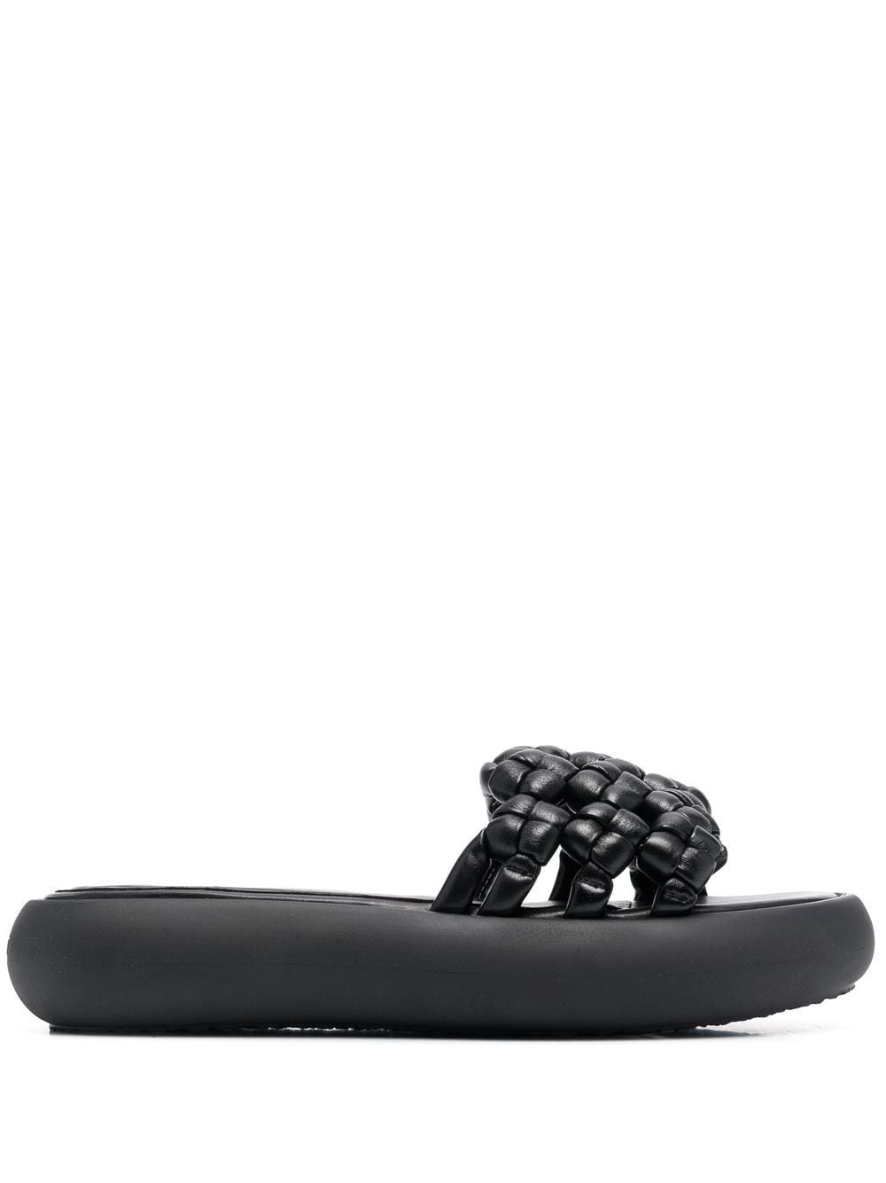 Shop Vic Matie Woven Leather Platform Slides In Black