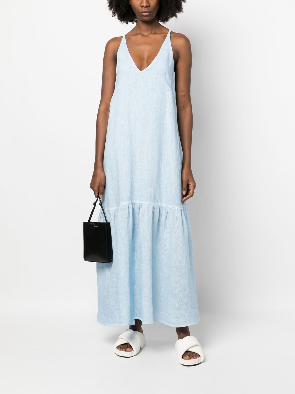 120% Lino plunge-style Linen Maxi Dress - Farfetch
