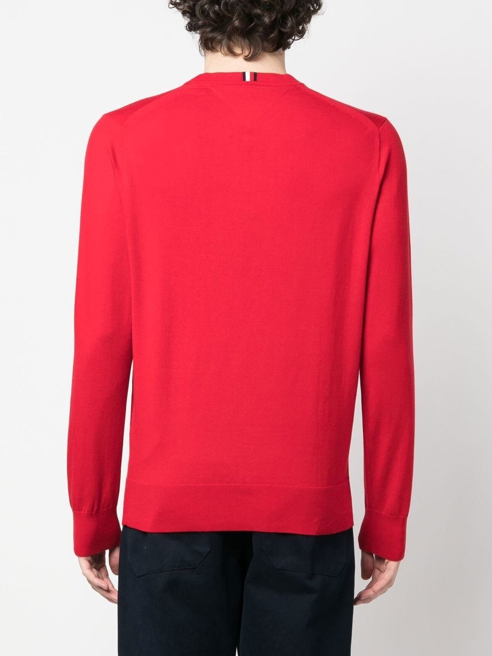 Shop Tommy Hilfiger Logo-embroidered Fine-knit Jumper In Rot