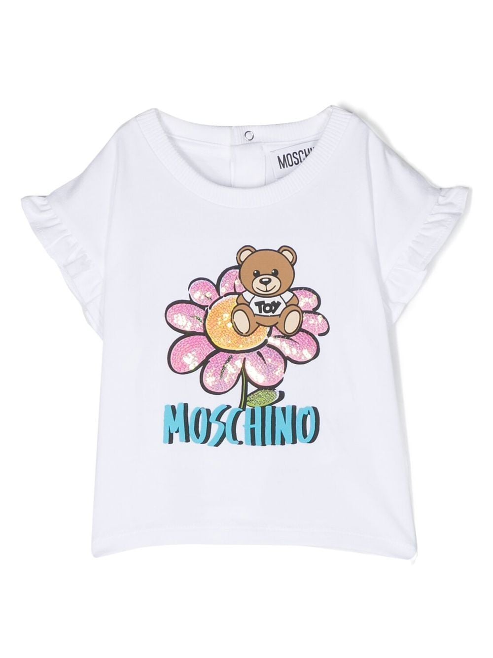 Moschino Babies' Sequin-embellished Logo-print T-shirt In Weiss