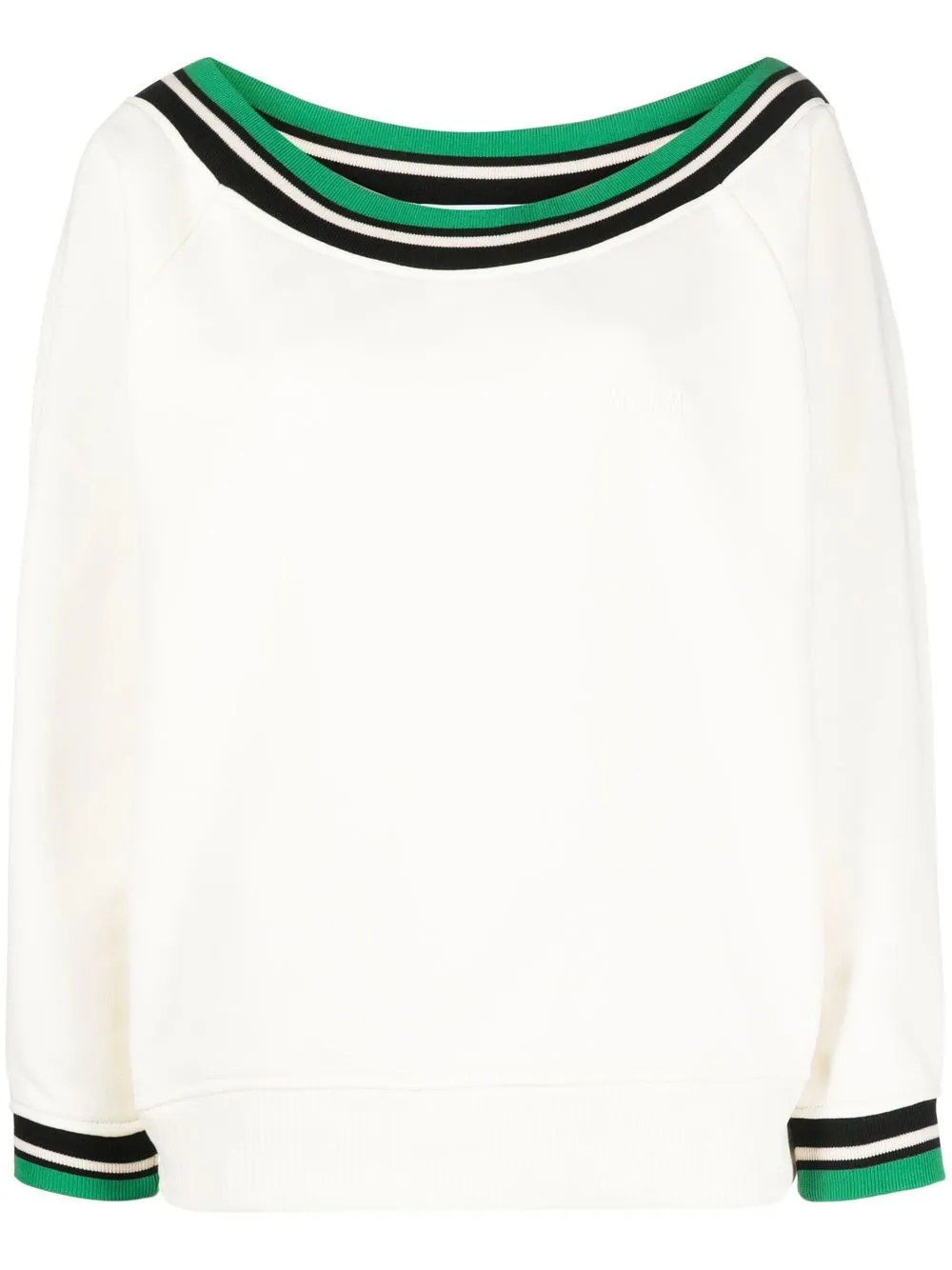 Msgm Stripe-detail Boat Neck Sweatshirt In Neutrals