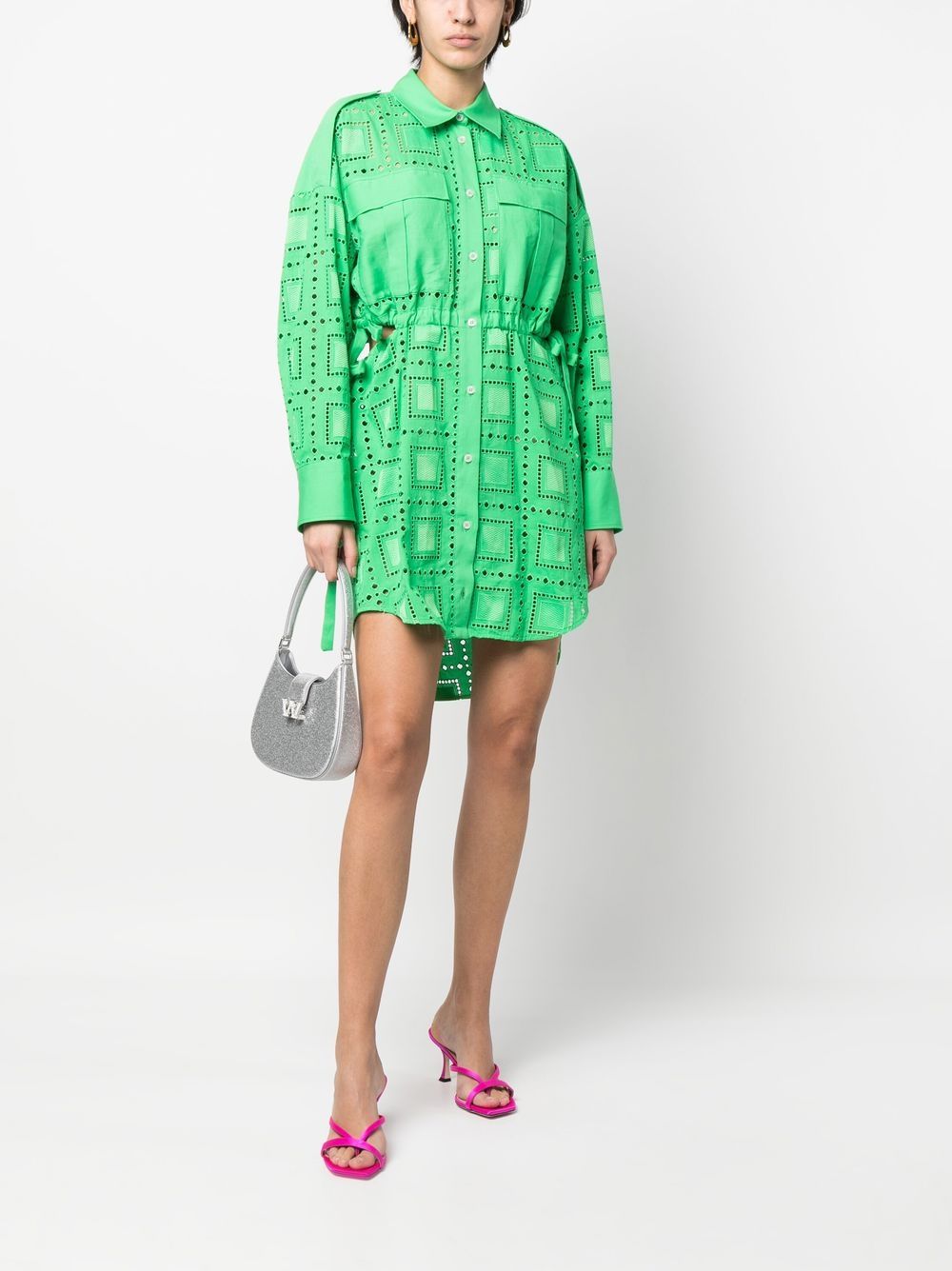 Shop Msgm Broderie-anglaise Open Back Shirt Dress In Green