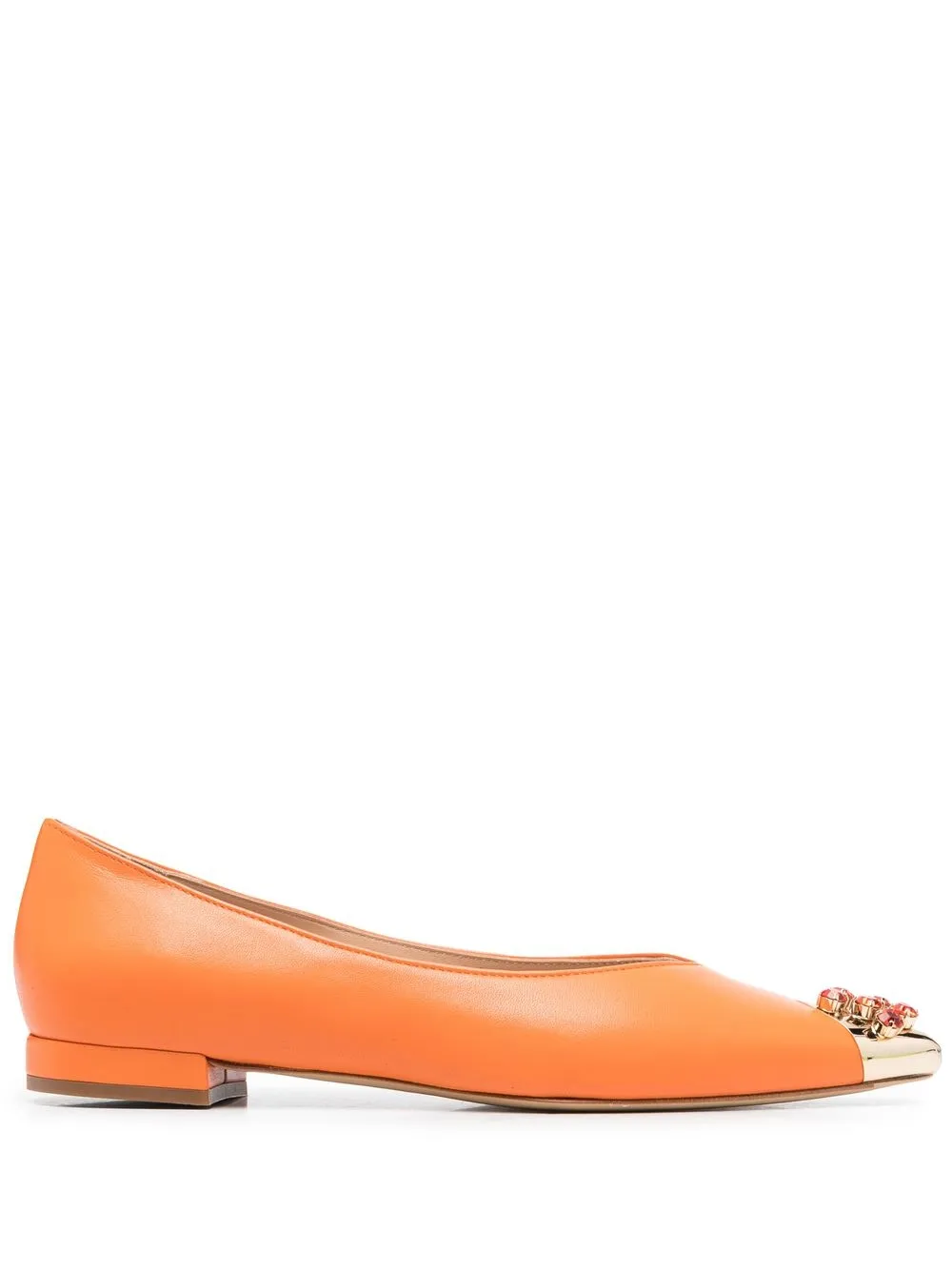 

Paul Warmer crystal-embellished leather ballerina shoes - Orange