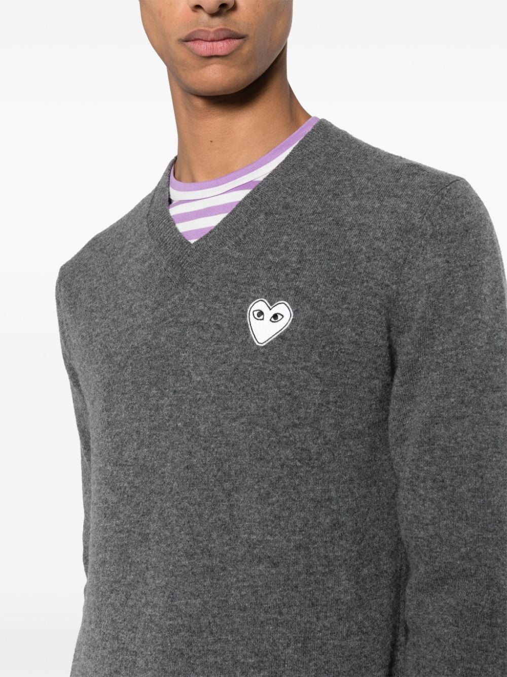 Shop Comme Des Garçons Play Heart-patch Mélange-effect Wool Jumper In Grey