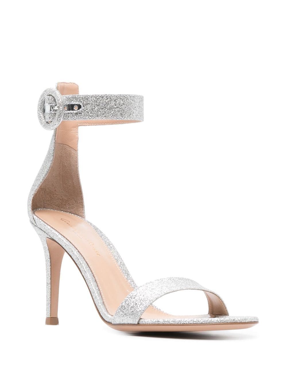 Shop Gianvito Rossi Portofino 85mm Glitter Sandals In Silver