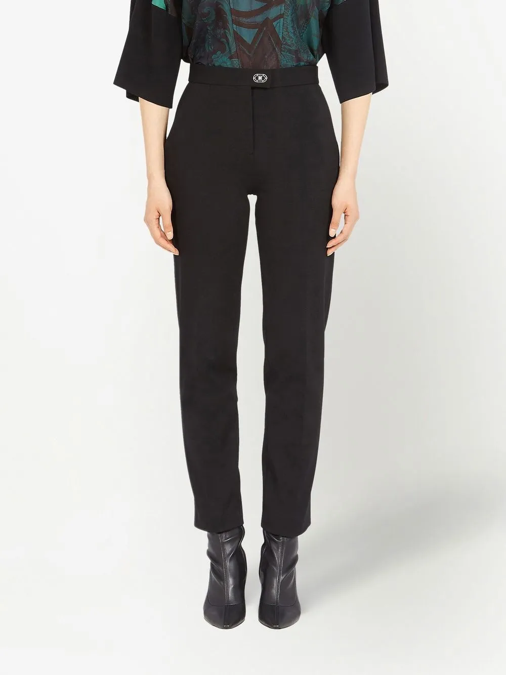 Ferragamo High Waist Jersey Trousers With Jewel Button In Black