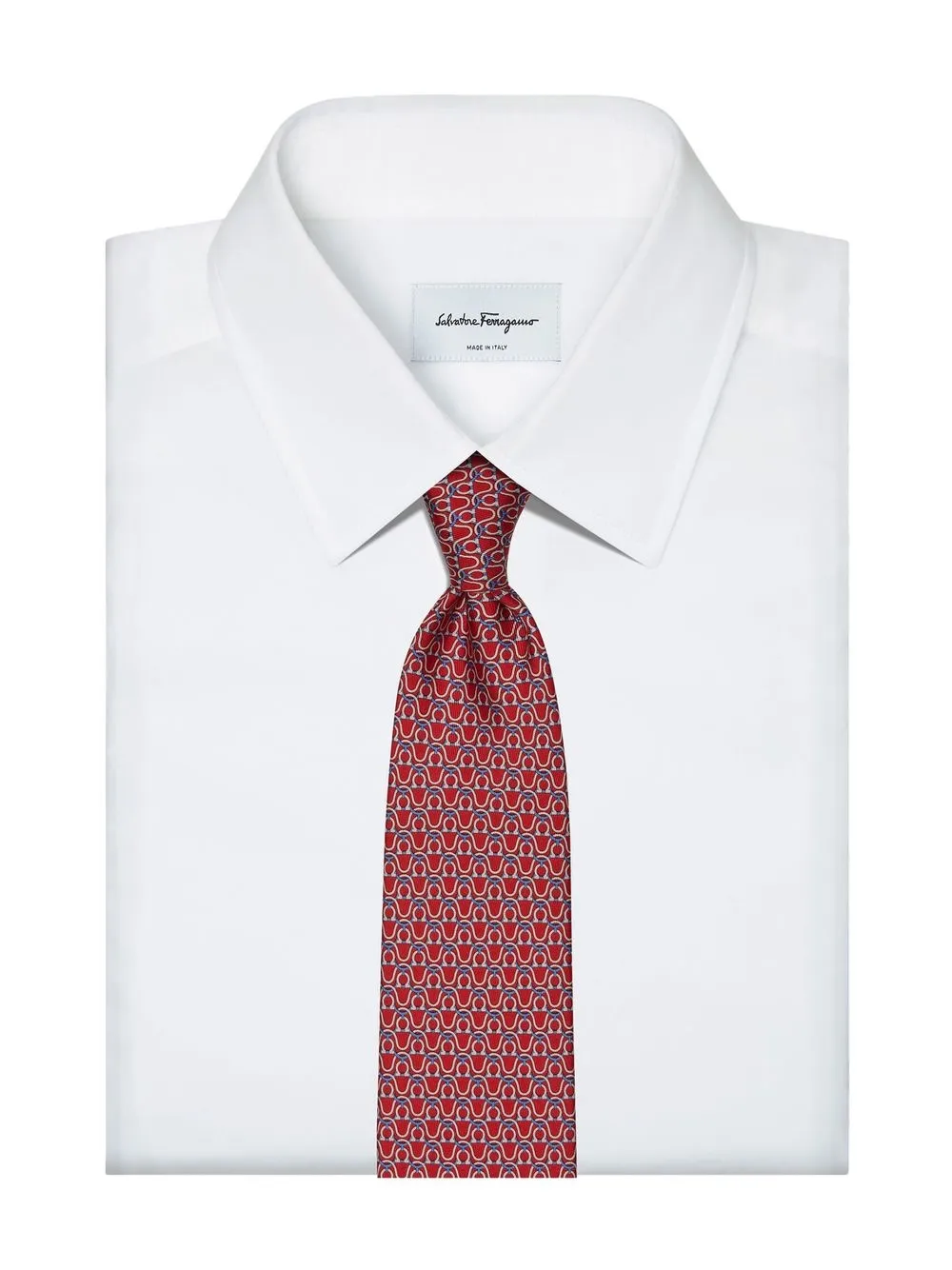 Ferragamo Gancini Print Silk Tie In Red
