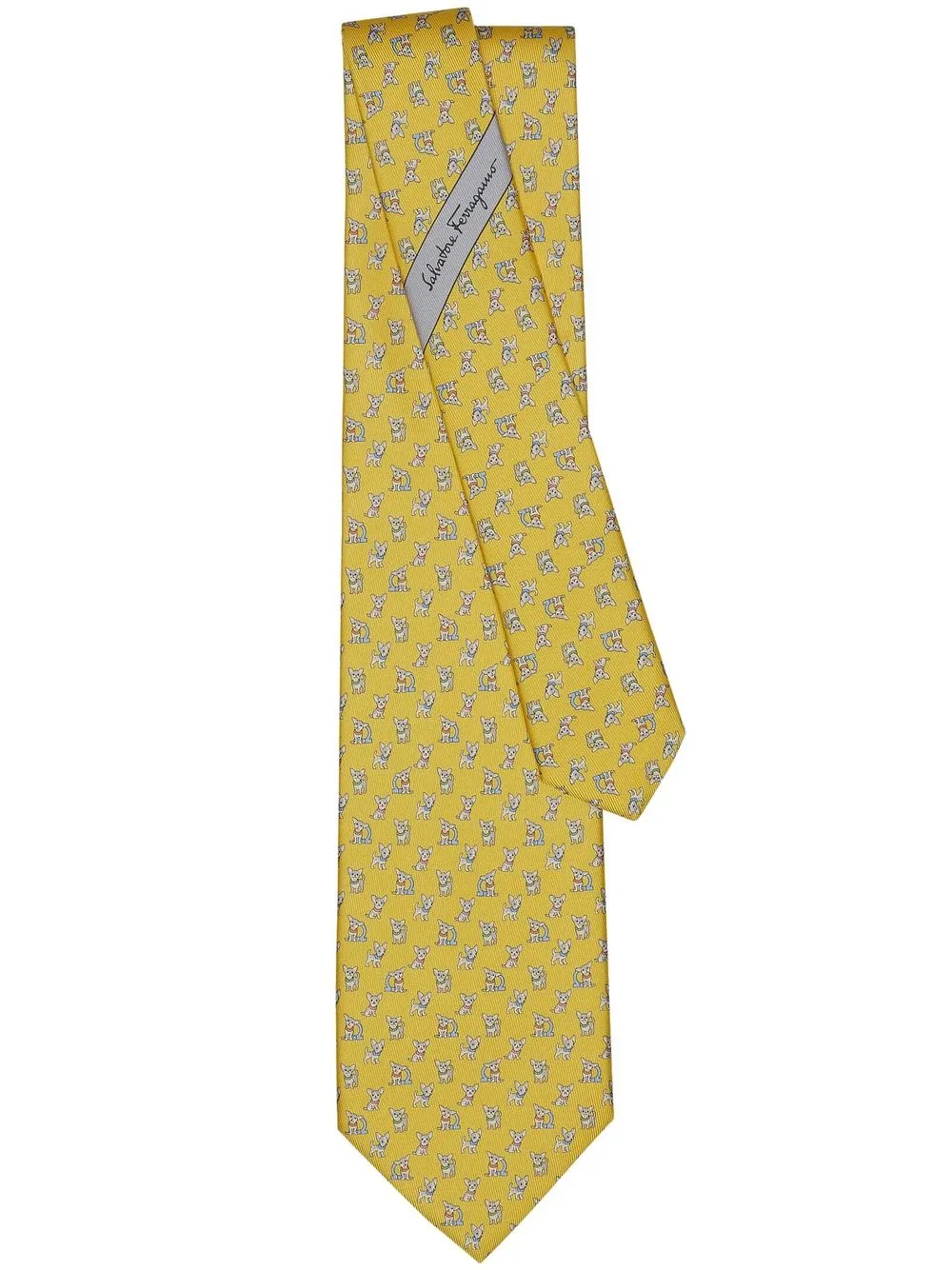 

Ferragamo corbata de seda con cachorros estampados - Amarillo