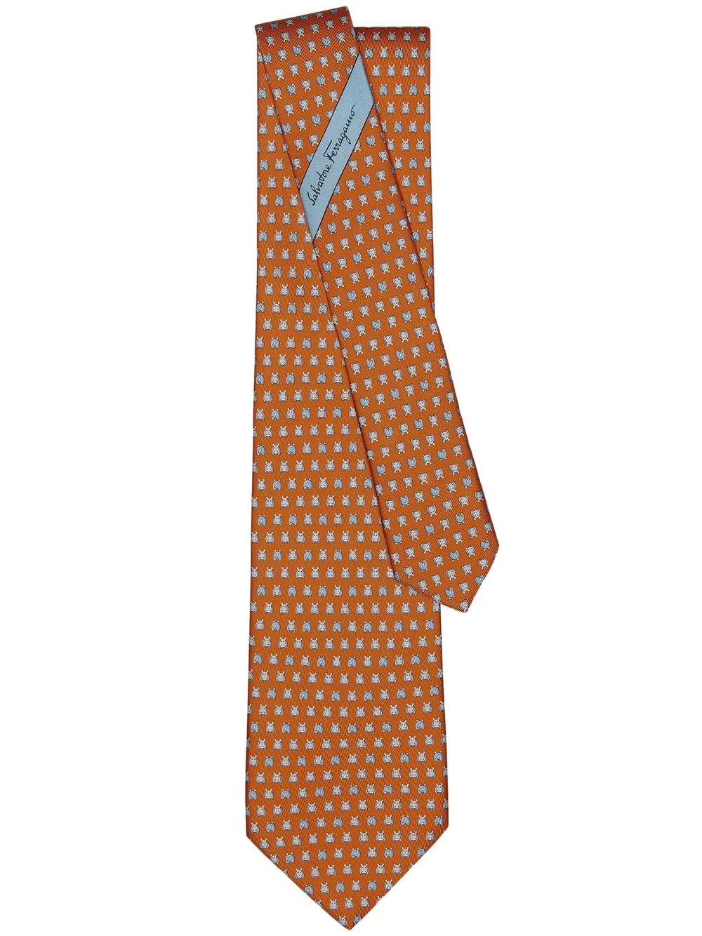 

Ferragamo corbata de seda con estampado Hippo - Naranja