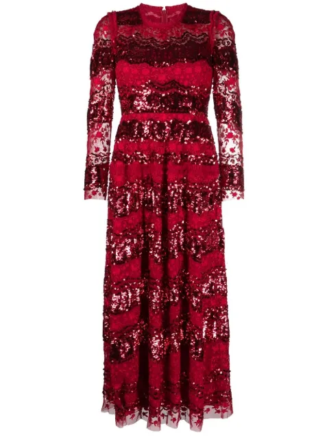Needle & Thread sequin-embellished pleated dress