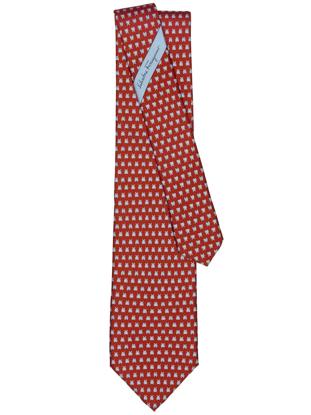 Ferragamo corbata de seda con estampado Hippo - Rojo