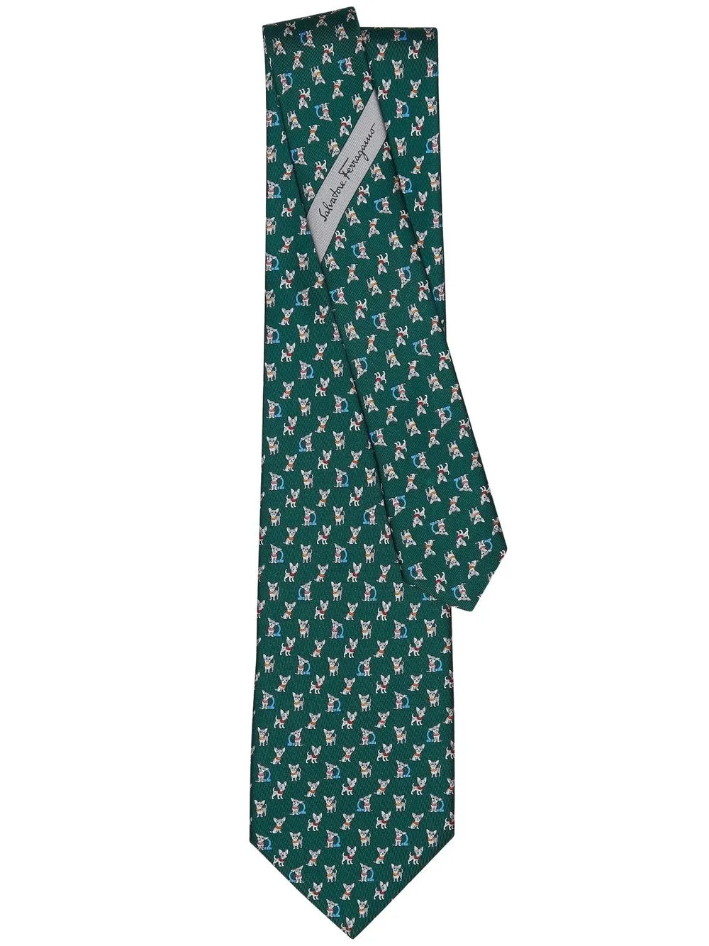 

Ferragamo corbata de seda con cachorros estampados - Verde