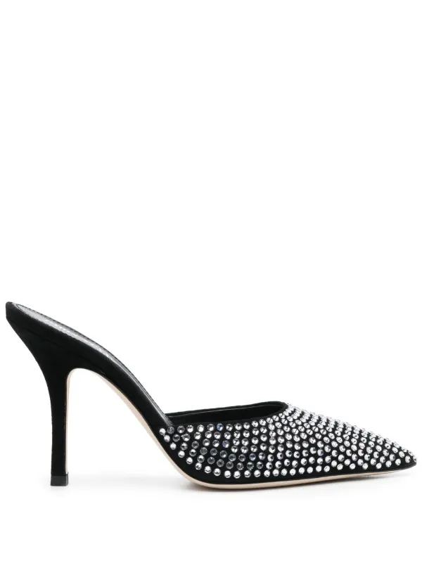 Paris Texas 100mm Hollywood Embellished Leather Mules in Black