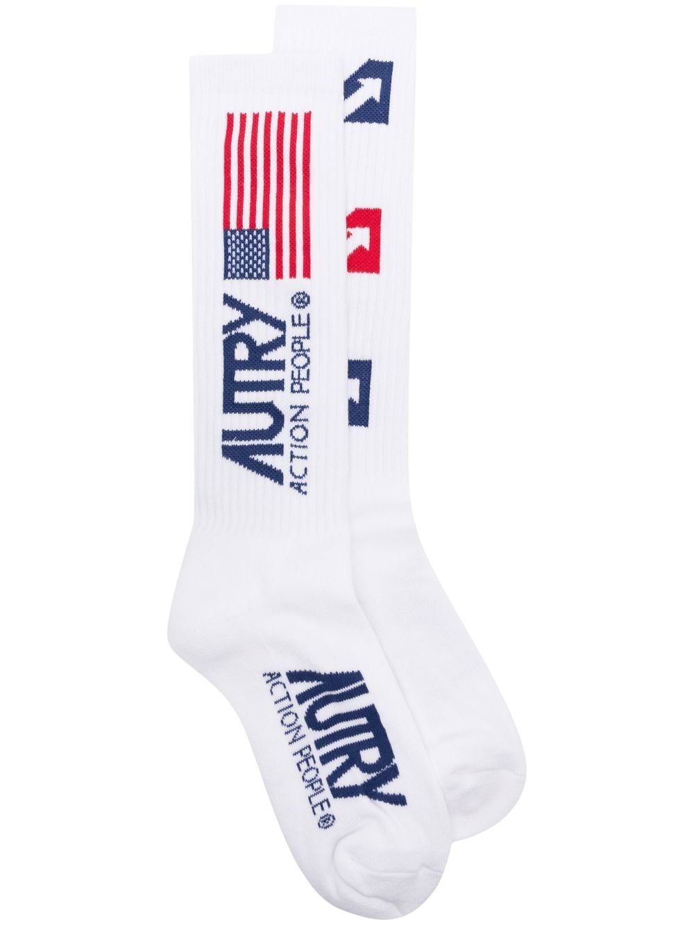 Shop Autry Intarsia-logo Ribbed Socks In White