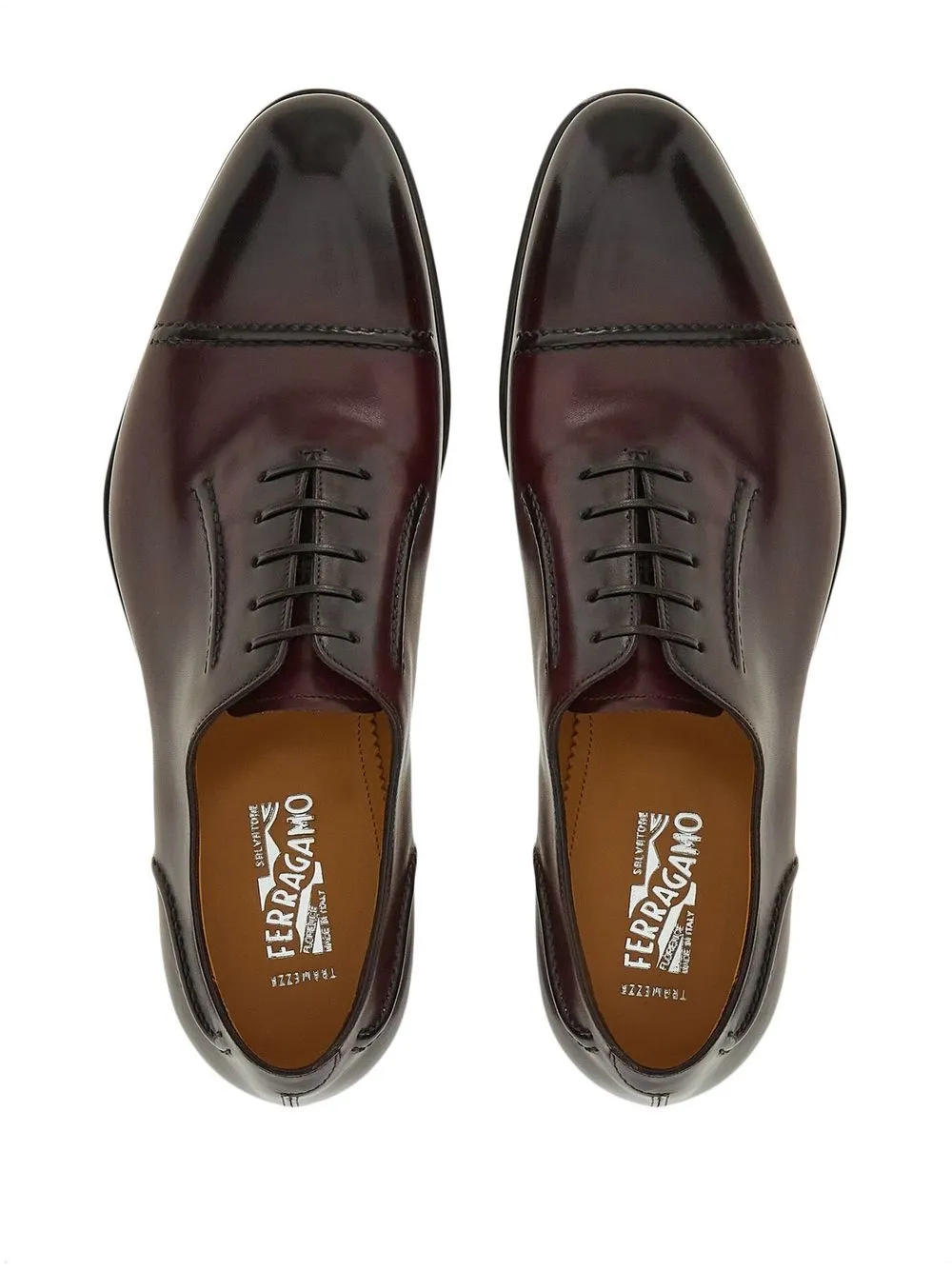 Ferragamo Leather Oxford Shoes In Burgundy